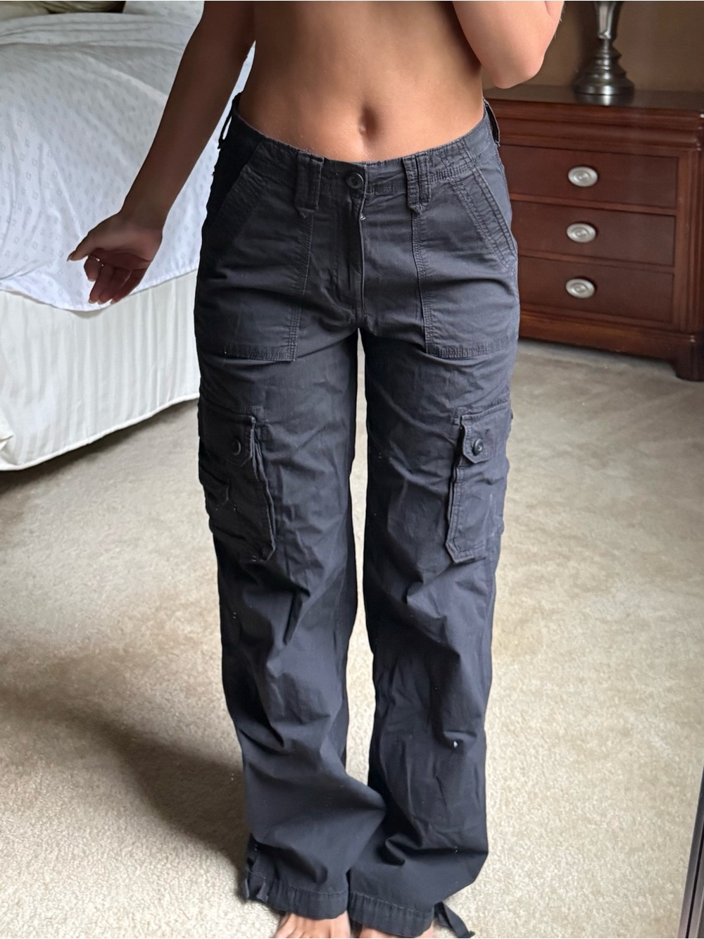 American Eagle Outfitters Black Cargo Pants with Pocket Flaps